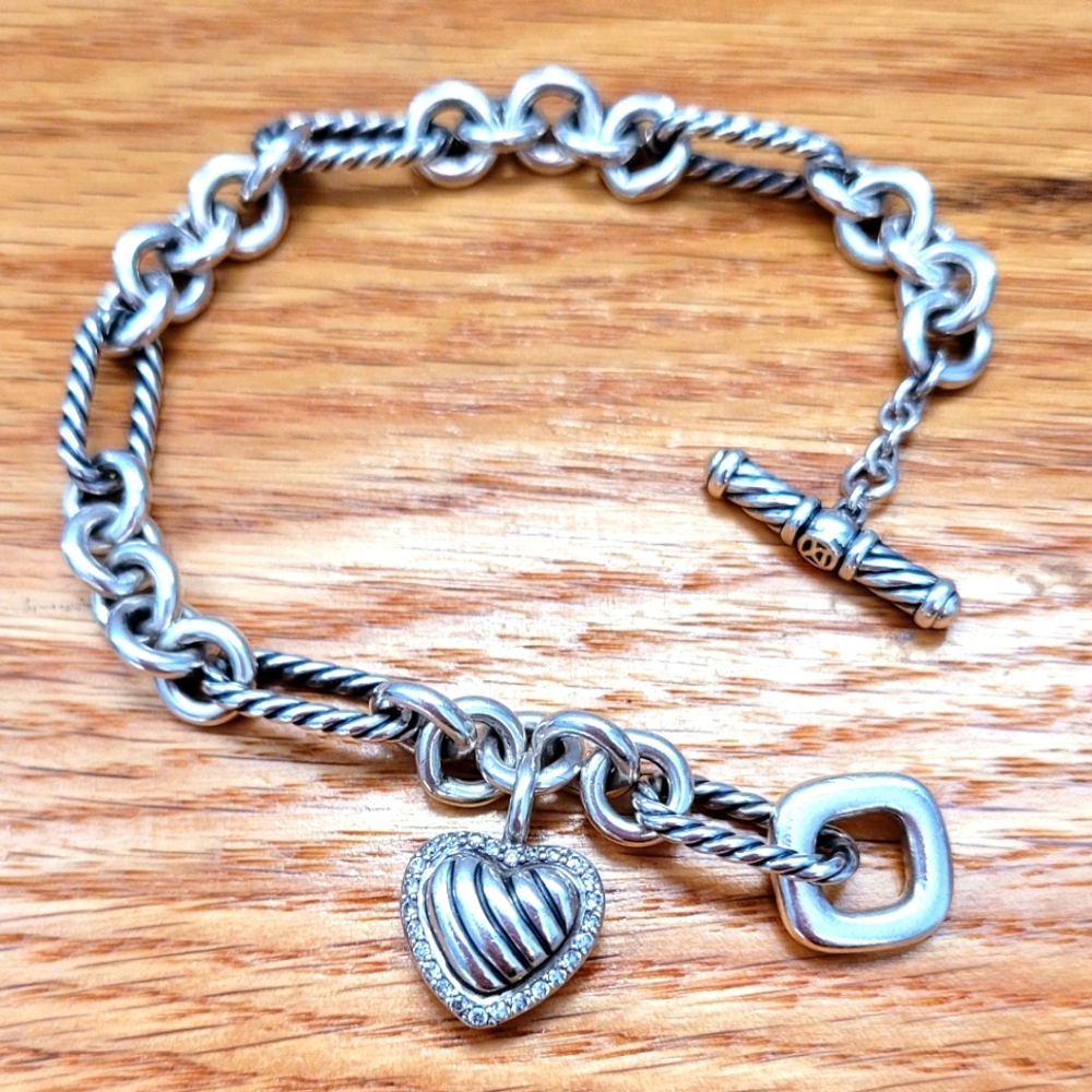 David Yurman 925 Diamond Heart Toggle Bracelet